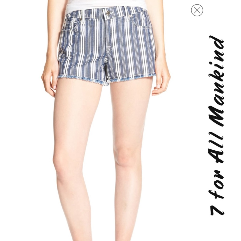 7 FOR ALL MANKIND Striped Cut-Off Denim Jean Shorts Sz 26 NWT